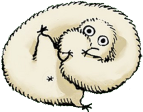 a brush buddy from witch hat atelier cutely laying on its back with its rear-end pointed towards the viewer.